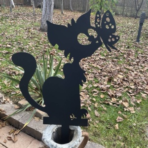 Decoratiune gradina / ghiveci Krodesign Cat Butterfly KRO-1143, metal, inaltime 61 cm - Img 2