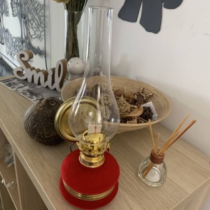 Lampa cu gaz lampant Vivatechnix Classic TR-1002R, rezervor sticla cu catifea, oglinda metal, Rosu - Img 2