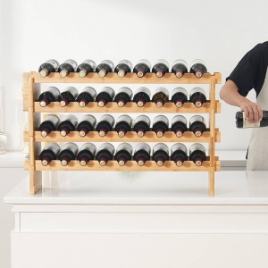 Raft pentru 36 de sticle de vin, Stivuibil, 4 niveluri, Vivatechnix Modular, 850x250x525 mm, Lemn bambus, Maro - Img 4