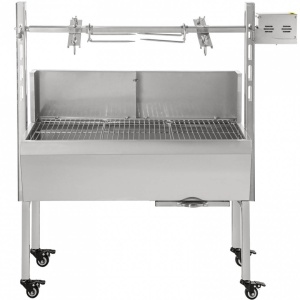 Gratar pe carbune cu capac si rotisor electric 25W, Vivatechnix Inox, Roti blocabile, inaltime de gatit reglabila, cu deflector - Img 2