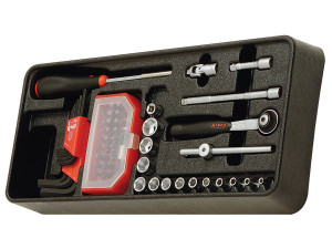 Modul PVC cu 61 capete tubulare accesorii 1/4” DH 61 scule - Img 2