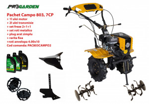 Pachet motocultor Campo 803, benzina, 7.5CP, 2+1 trepte, 2+1+1 freze, plug bilonat, accesorii PS1, ulei motor si transmisie incluse - Img 2