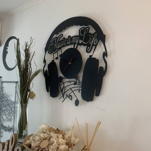 Ceas de perete metalic Krodesign Music is my Life, diametru 60 cm, negru - Img 4