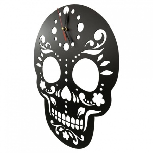 Ceas de perete metalic Krodesign Skull, diametru 45 cm, negru - Img 3