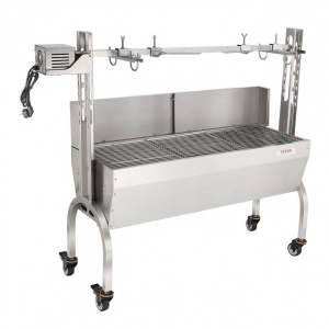 Gratar pe carbune cu rotisor electric, Vevor Deflector 60 kg, Inox, roti blocabile, inaltime reglabila - Img 1