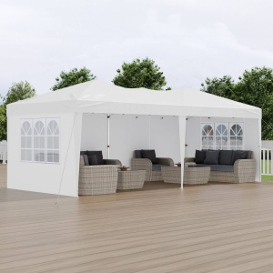Pavilion de gradina cu pereti laterali cu ferestre, Pliabil, L 5,9 x l 2,96 x H 2,65 m, Alb, Geanta transport - Img 3