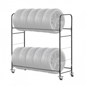 Suport mobil pentru 12 anvelope, 4 x roti, 1585 x 570 x 1520 mm, max 180 kg, 2 rafturi cu inaltime ajustabila, Otel - Img 1
