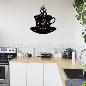 Ceas de perete metalic Krodesign Coffee Mug, diametru 50 cm, negru - Img 2