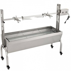 Gratar pe carbune cu capac, rotisor electric 40W, Vivatechnix Otel Inoxidabil, Roti blocabile, inaltime reglabila, 147 x 45 x 106 cm - Img 1