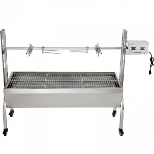 Gratar pe carbune cu capac, rotisor electric 40W, Vivatechnix Otel Inoxidabil, Roti blocabile, inaltime reglabila, 147 x 45 x 106 cm - Img 3