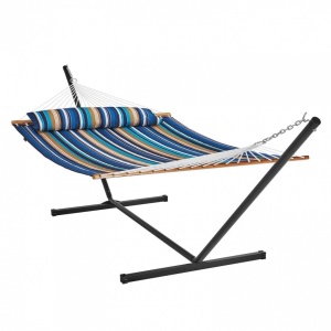 Hamac cu suport otel si perna, Vivatechnix matlasat, pentru 2 persoane, max 217 kg, 3760 x 987 x 1050 mm, Albastru/Maro - Img 3