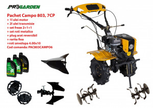 Pachet motocultor Campo 803, benzina, 7.5CP, 2+1 trepte, 2+1+1 freze, plug bilonat, accesorii PR2, ulei motor si transmisie incluse - Img 2