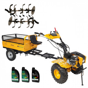 Pachet motocultor Campo 853, benzina, 7.5CP, 2+1 trepte, roti atv, manicot rulment, remorca 500kg, ulei motor si transmisie incluse - Img 1