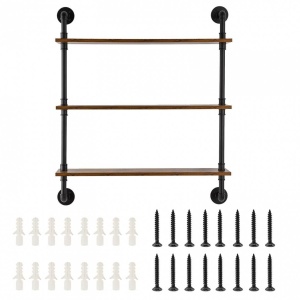 Raft metalic cu 3 x polite incluse din lemn, Vivatechnix Industrial, 830 x 205 x 960 mm - Img 2