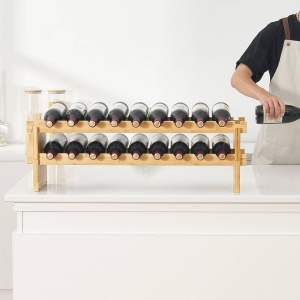 Raft pentru 18 de sticle de vin, Stivuibil, 2 niveluri, Vivatechnix Modular, 850x250x275 mm, Lemn bambus, Maro - Img 4