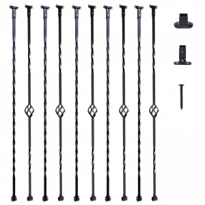Set 10 stalpi balustrade cu cos si spiralate, 13 x 13 x 1122mm, Negru mat, accesorii prindere - Img 1