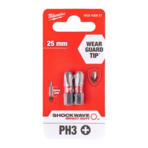 Set 2 biti pentru insurubat Shockwave Impact Duty PH3, prindere HEX 1/4" C63, 25 mm, MILWAUKEE® - Img 2