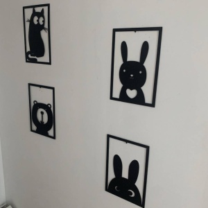 Set 4 decoratiuni tablouri Krodesign KRO-1039 Animals, negru - Img 2