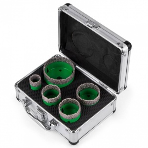 Set 5 carote diamantate pentru gresie, marmura, 22/35/40/50/65 mm, prindere M14, umed sau uscat, cutie depozitare - Img 1