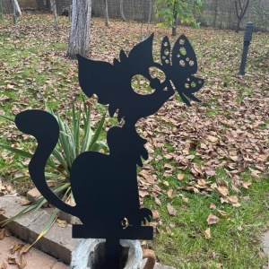 Decoratiune gradina / ghiveci Krodesign Cat Butterfly KRO-1143, metal, inaltime 61 cm - Img 4