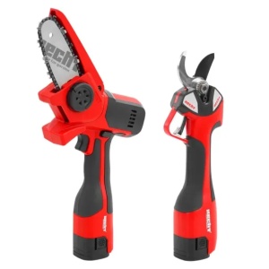 Ferăstrău cu lanț și foarfece, portabile HECHT 99125 (set 2in1), 650 W, lungime sina 100 mm, diametru maxim 30 mm, cu 2 acumulatori si incarcator - Img 1