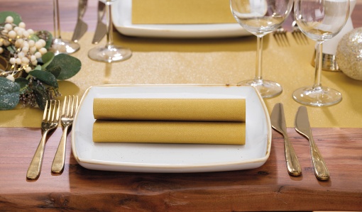Комплект от 50 празнични салфетки Linclass за Коледа, Нова година Mank Horeca, Airlaid, Shine metallic gold Shiny gold, 40 x 40 cm, Идеални за партита, кръщенета, Великден - Img 1