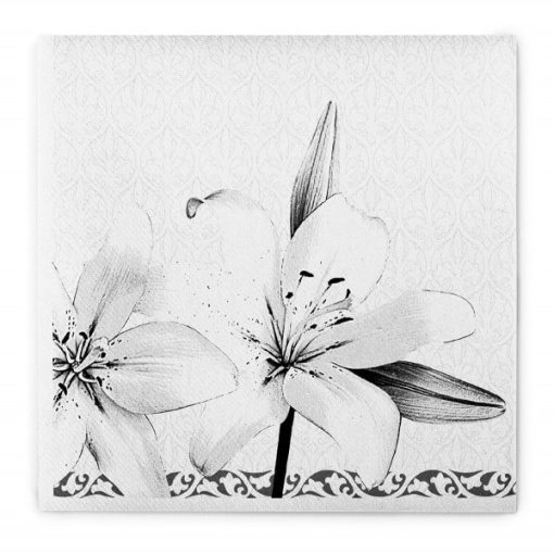 Празнични чинии Linclass - Черна флорална щампа / 33 x 33 cm / 50 броя