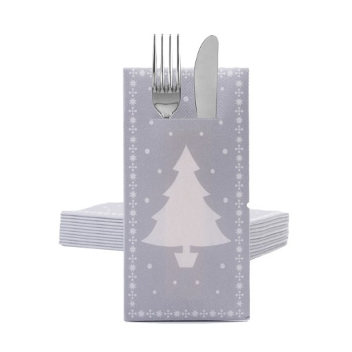 Салфетки с ДЖОБ за сервиз за Коледа/Нова година - Linclass White Tree (сребристи) / 40 х 40 см / 12 бр.