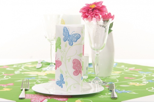 Mank HORECA покривка, Linclass® Airlaid, Charlotte Butterflies, 80 x 80 см, Идеална за сватби, партита, кръщенета