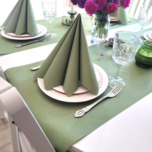 Комплект от 1 маса Napron Traverse Roll Mank HORECA, Linclass® Airlaid, Olive Olive, 40 cm x 24 m, Идеална за сватби, партита, кръщенета