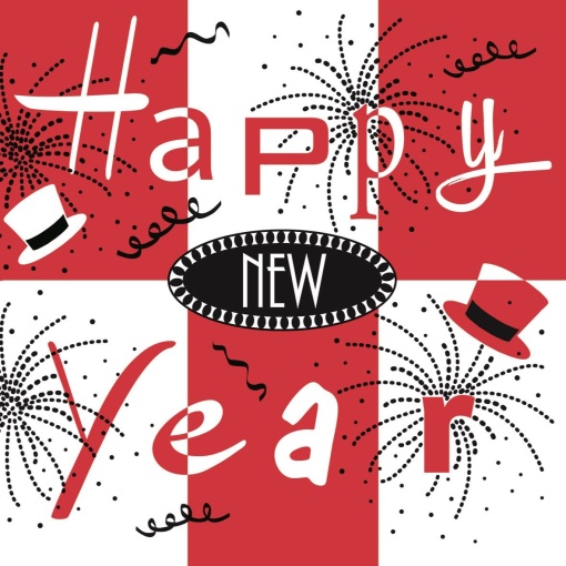 Празнични салфетки Linclass за Нова година/Нова година - Happy New Year (червено-черни) / 40 х 40 см / 50 бр.