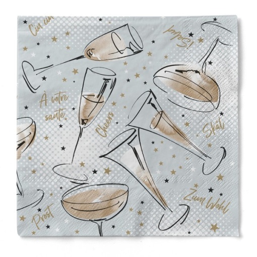 3-слойни тишу салфетки - Cheers (сиво-златни), 33 х 33 см, 100 бр.