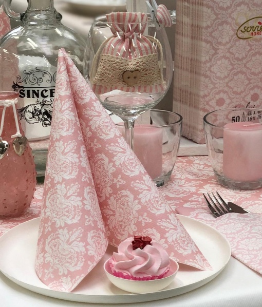 Mank HORECA салфетки, Linclass® Airlaid, Casper Baby Pink White, 40 x 40 см, идеални за сватби, партита, кръщенета, комплект от 50 бр.