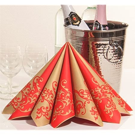 Празнични салфетки Linclass - Pomp (червено-златни) / 40 х 40 см / 50 бр.