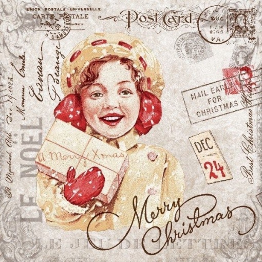 Linclass празнични салфетки за Коледа - Vintage X-mas mail / 40 x 40 см / 50 бр.