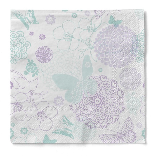 3-слойни салфетки за маса Tissue - Luisa (ментово зелено-люляк) / 40 х 40 см / 100 бр.