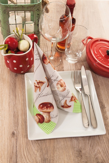Комплект от 50 салфетки Mank HORECA, Linclass® Airlaid, Buliz Mushrooms, 40 x 40 см, идеални за сватби, партита, кръщенета