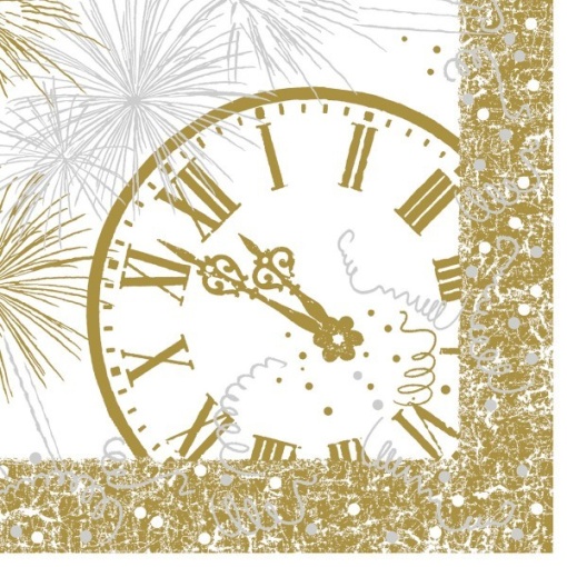 Празнични салфетки Linclass за Нова година/Нова година - 12 O' clock (златни) / 40 х 40 см / 50 бр.
