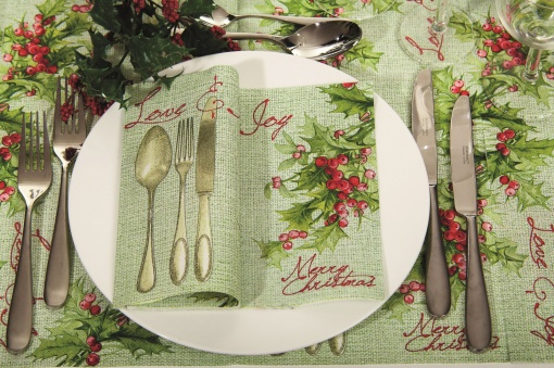 Linclass празнични салфетки за Коледа/Нова година - Love & Joy (прибори) / 40 х 40 см / 50 бр.