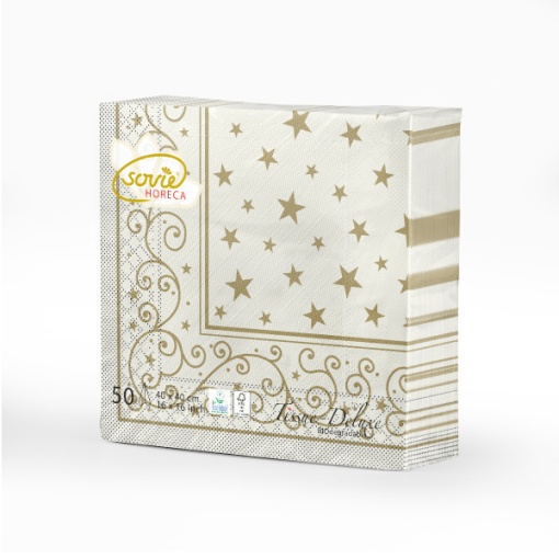 Празнични салфетки Tissue Deluxe - LIAM (златни звезди) / 40x40 см / 50 бр.