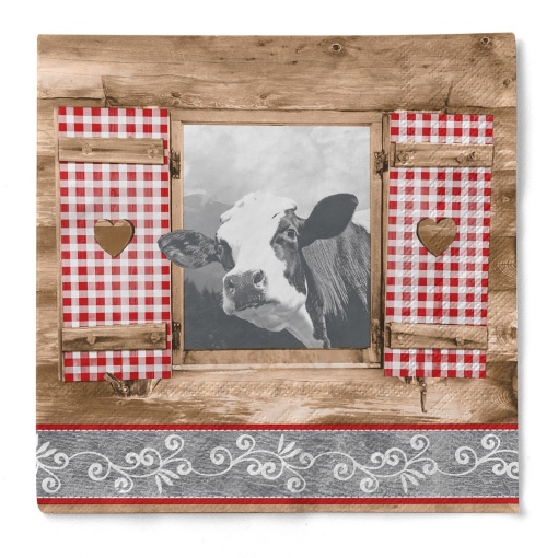 3-пластови хартиени кърпи, Tissue - Almblick (печат на крава) / 40 x 40 cm / 100 бр.
