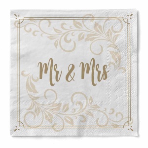 Салфетки за маса 3 слоя за сватбата Mr & Mrs (орнамент) / 33 х 33 см / 20 бр. - Img 1