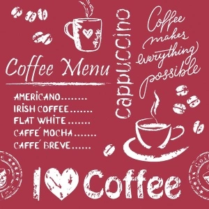 Тишу хартиени подложки/поставки за чаши / Coffee Time - бордо / 9 х 9 см / 250 бр.
