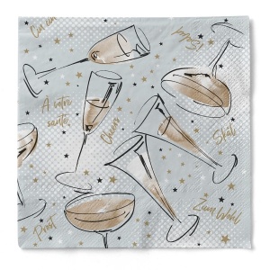 3-слойни тишу салфетки - Cheers (сиво-златни), 33 х 33 см, 100 бр. - Img 1