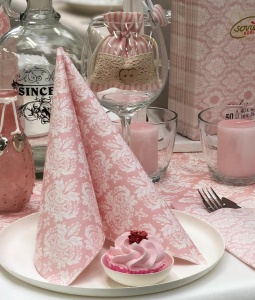 Mank HORECA салфетки, Linclass® Airlaid, Casper Baby Pink White, 40 x 40 см, идеални за сватби, партита, кръщенета, комплект от 50 бр. - Img 1
