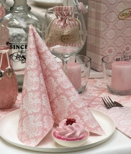 Mank HORECA салфетки, Linclass® Airlaid, Casper Baby Pink White, 40 x 40 см, идеални за сватби, партита, кръщенета, комплект от 50 бр.