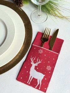 Салфетки с джоб за прибори - Softpoint Deer (червен) / 40 x 40 см / 20 бр
