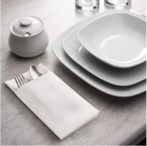Салфетки с ДЖОБ за прибори Linclass с маншет – Бели / 40 x 40 cm / 75 броя - Img 1