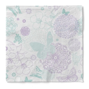 3-слойни салфетки за маса Tissue - Luisa (ментово зелено-люляк) / 40 х 40 см / 100 бр. - Img 1