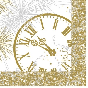 Празнични салфетки Linclass за Нова година/Нова година - 12 O' clock (златни) / 40 х 40 см / 50 бр. - Img 1